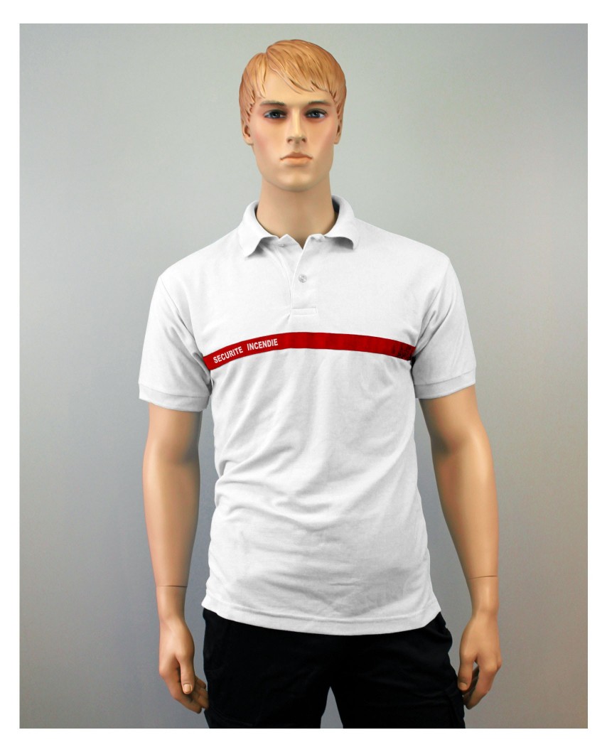 Polo Sécurité incendie Blanc bande rouge