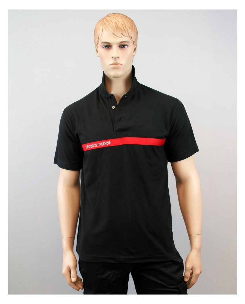 Polo ssiap noir bande rouge