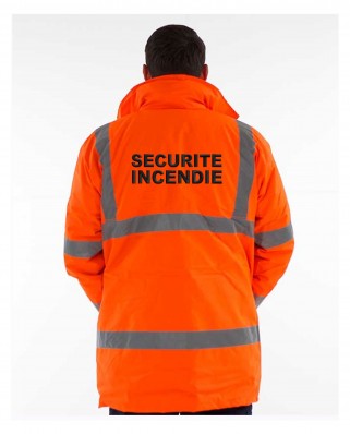 Parka orange haute visibilité brodé Sécurité incendie dos et poitrine