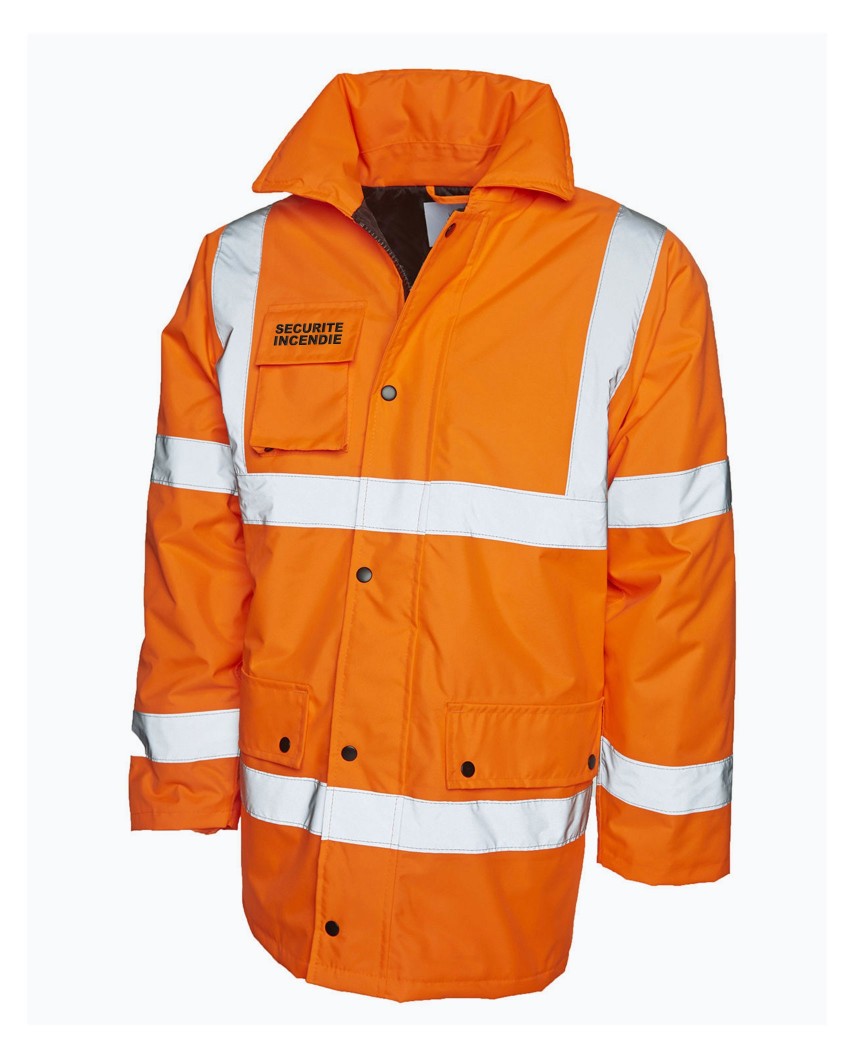 Parka orange haute visibilité brodé Sécurité incendie dos et poitrine