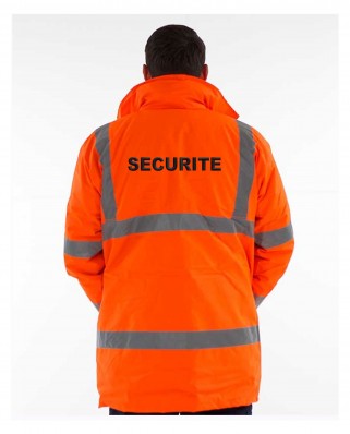 Parka orange haute visibilité brodé Sécurité dos et poitrine