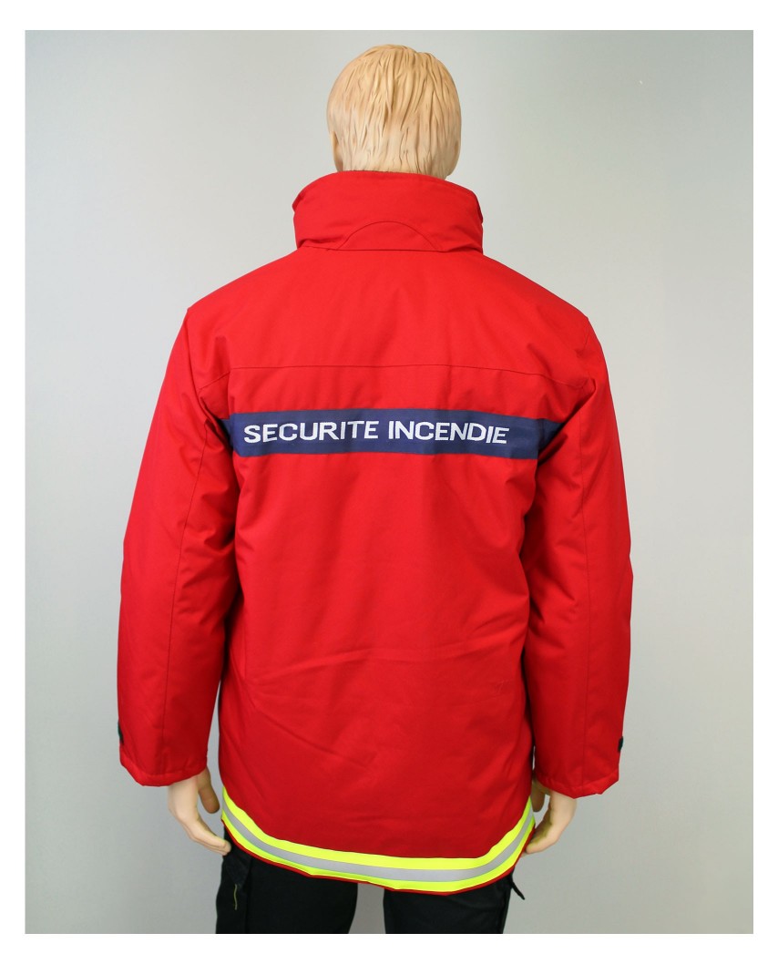 Parka Sécurité incendie avec bande marine brodée face, dos et retro bas