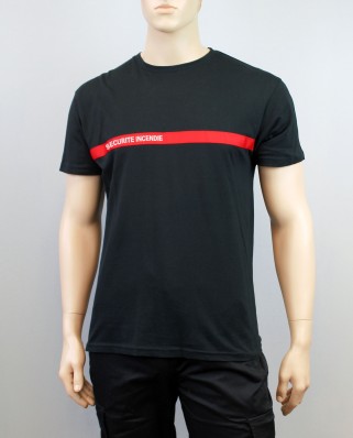 T-shirt noir bande rouge