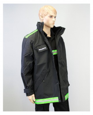 Parka EVENT noir avec bande retro sur fond vert