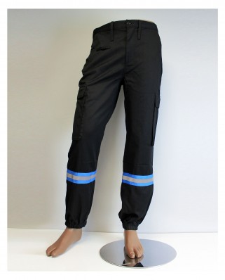Pantalon Intervention noir EVENT avec bande retro sur base tissu bleu