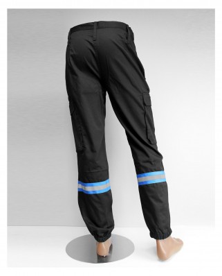 Pantalon Intervention noir EVENT avec bande retro sur base tissu bleu