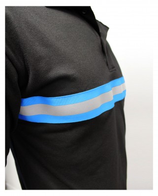 Polo noir Event avec bande réfléchissante sur base tissu bleu