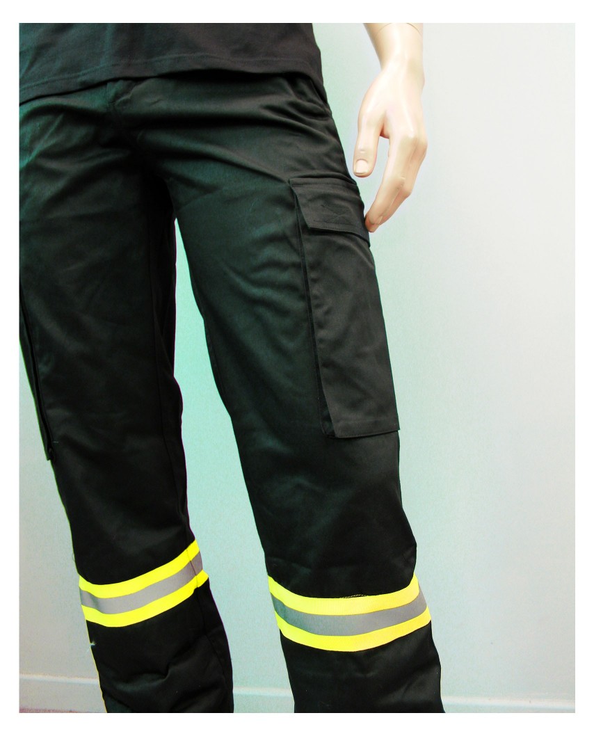 Pantalon Intervention noir EVENT avec bande retro sur base tissu jaune