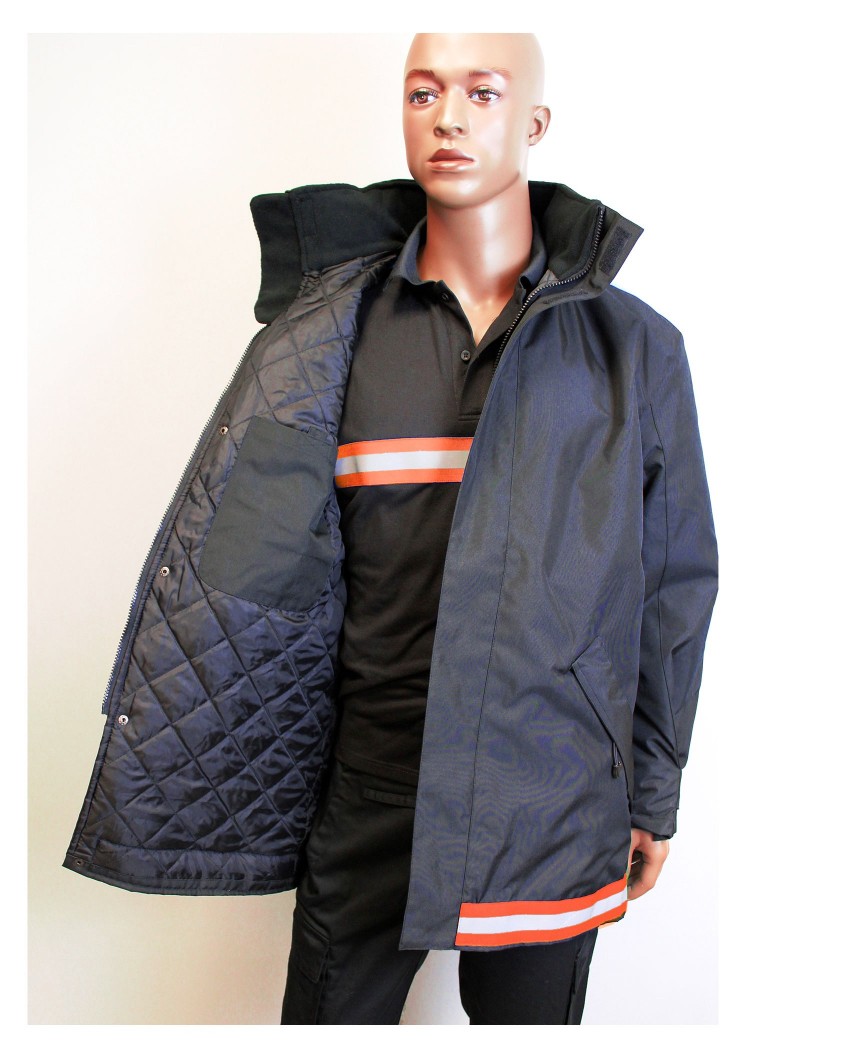 Parka EVENT noir avec bande retro et tissu orange