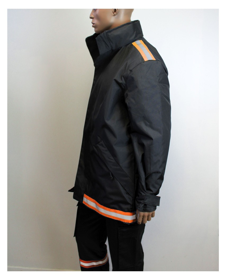 Parka EVENT noir avec bande retro et tissu orange