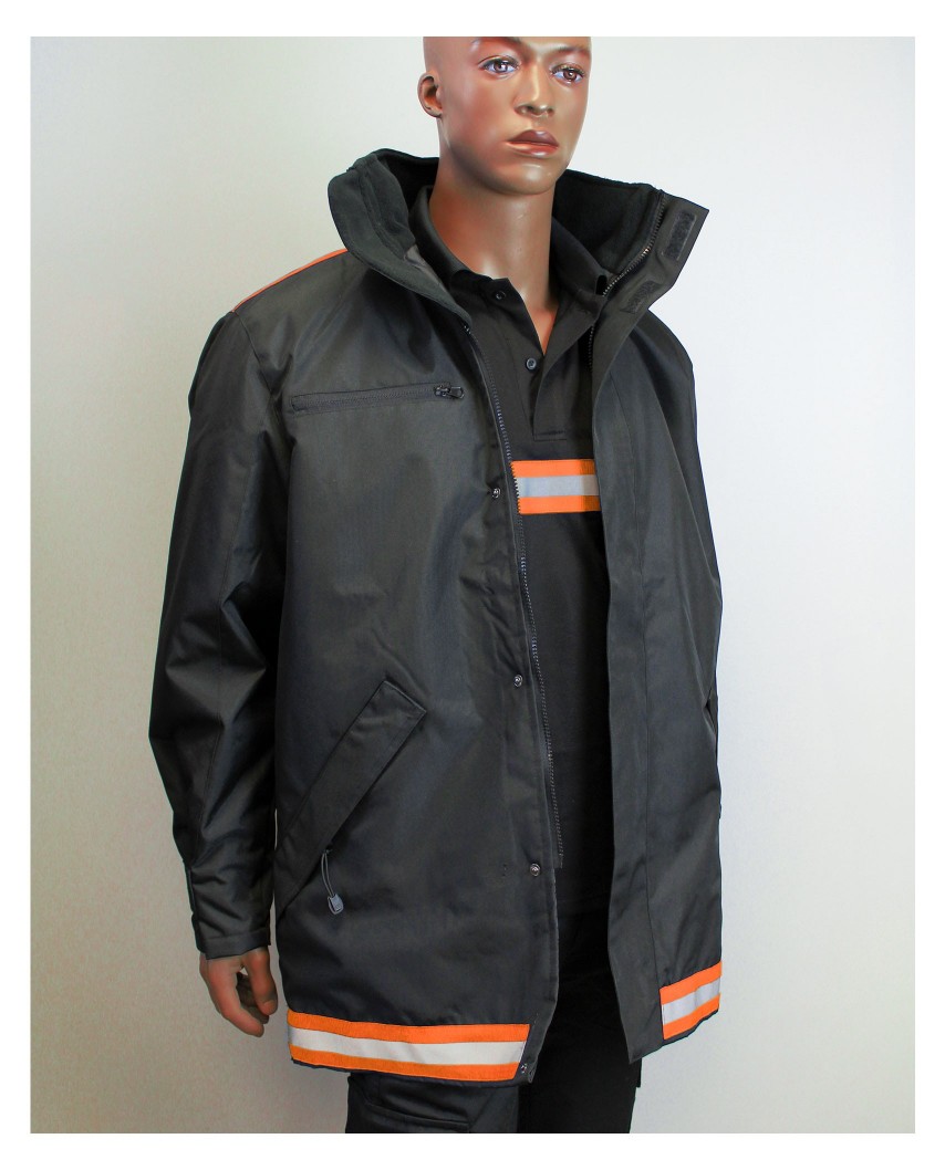 Parka EVENT noir avec bande retro et tissu orange