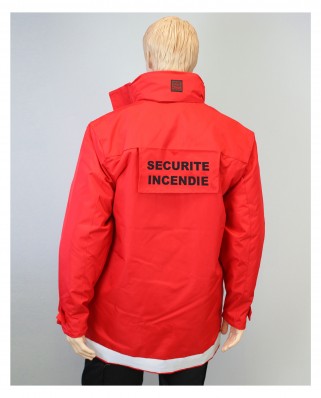 Parka SSIAP rouge avec flags Sécurité incendie dos et poitrine