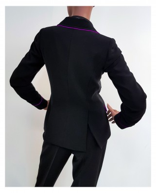 Veste de costume Hôtesse noir avec liseré parme