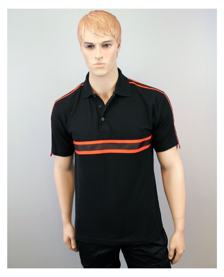 Polo Intervention noir bande Orange/Noir