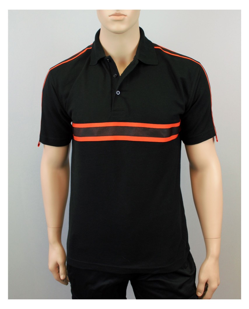 Polo Intervention noir bande Orange/Noir