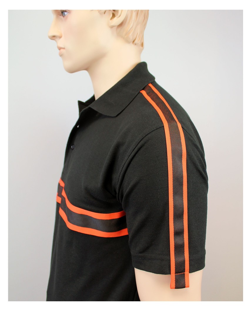Polo Intervention noir bande Orange/Noir