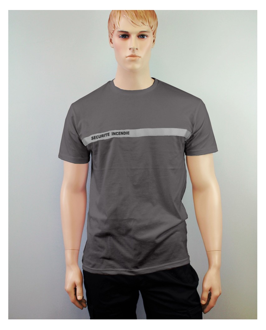 T-shirt gris foncé bande grise