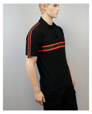 Polo Intervention noir bande Orange/Noir